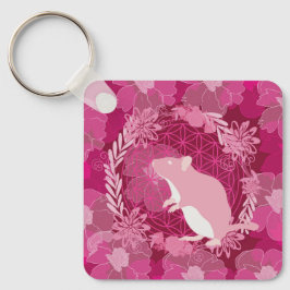 rat, flower of life, roze, mandala, zen, chakra, p sleutelhanger