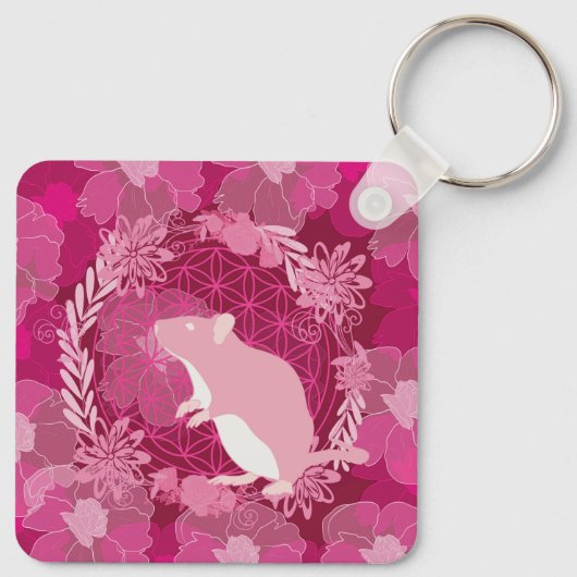 rat, flower of life, roze, mandala, zen, chakra, p sleutelhanger (Achterkant)