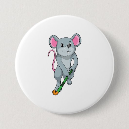 Rat Hockey with Hockey bat Ronde Button 7,6 Cm (Voorkant)