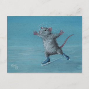 Rat Ice Skies Blauw schaats briefkaart