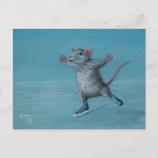 Rat Ice Skies Blauw schaats briefkaart (Voorkant)