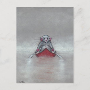 Rat in Boat in Fog Briefkaart