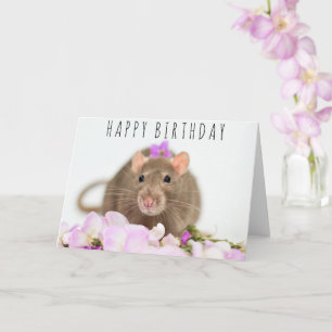 Rat in de Flowers Birthday Card Kaart