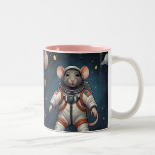 Rat in een ruimtepak Kunst voor kinderen Tweekleurige Koffiemok