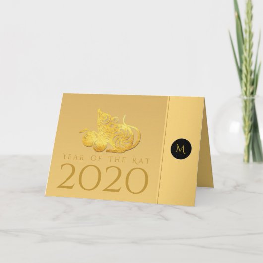 Rat Jaar 2020 vruchten Elegant Monogram Greeting C Feestdagen Kaart (Voorkant)