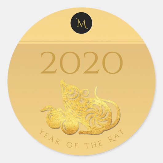 Rat Jaar 2020 vruchten Elegant Monogram R Sticker (Voorkant)