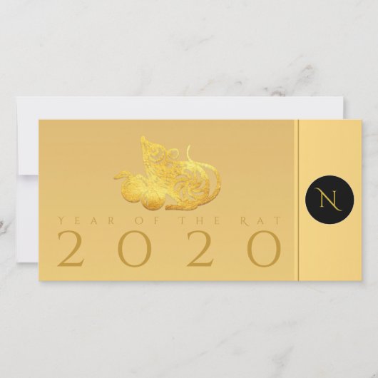 Rat jaar 2020 vruchten Elegant Monogram wenst TY C Bedankkaart (Voorkant)