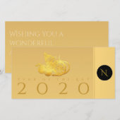 Rat jaar 2020 vruchten Elegant Monogram wenst TY C Bedankkaart (Voorkant / Achterkant)