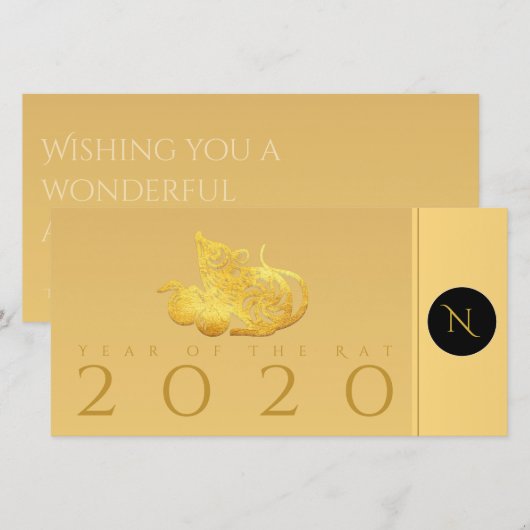 Rat jaar 2020 vruchten Elegant Monogram wenst TY C Bedankkaart (Voorkant / Achterkant)