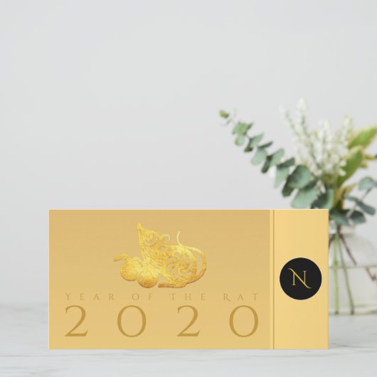 Rat jaar 2020 vruchten Elegant Monogram wenst TY C Bedankkaart (Staand voorkant)