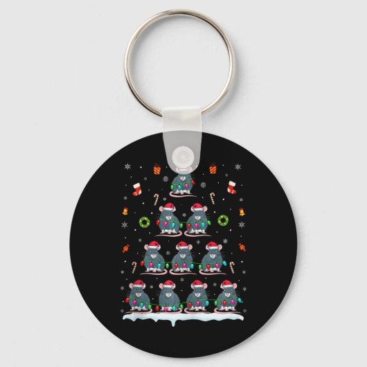 Rat Kerstboom Lichten voor Mannen Vrouwen Rat Xmas Sleutelhanger (Voorkant)