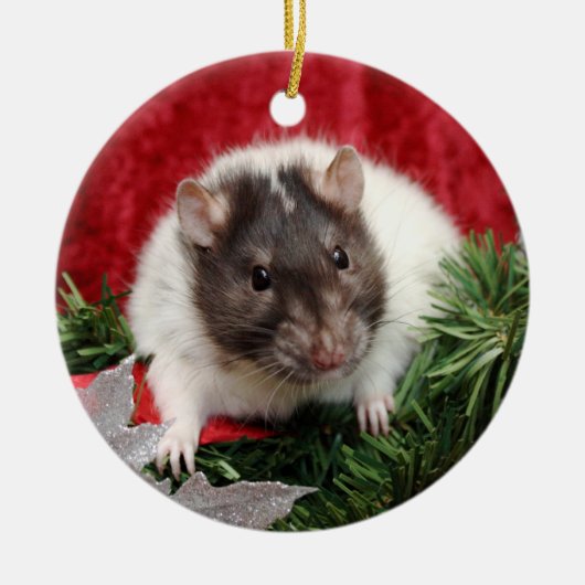 Rat kerstversiering keramisch ornament (Voorkant)