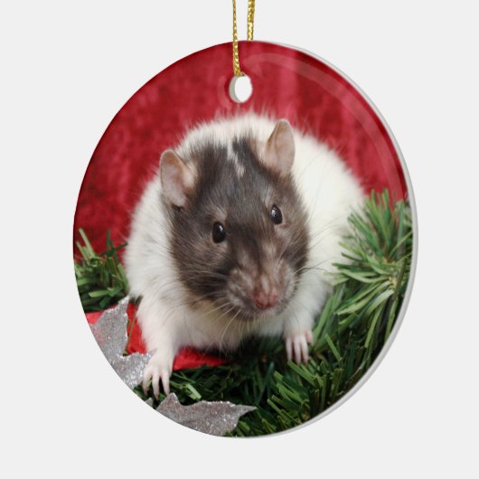 Rat kerstversiering keramisch ornament (Links)