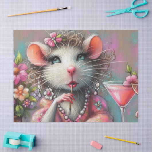  Rat Lady Met Een Martini Decoupage Tissuepapier (Craft)