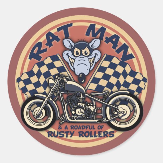 Rat Man Roadful Ronde Sticker (Voorkant)