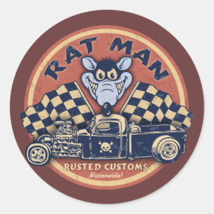 Rat Man Rusted Customs Ronde Sticker