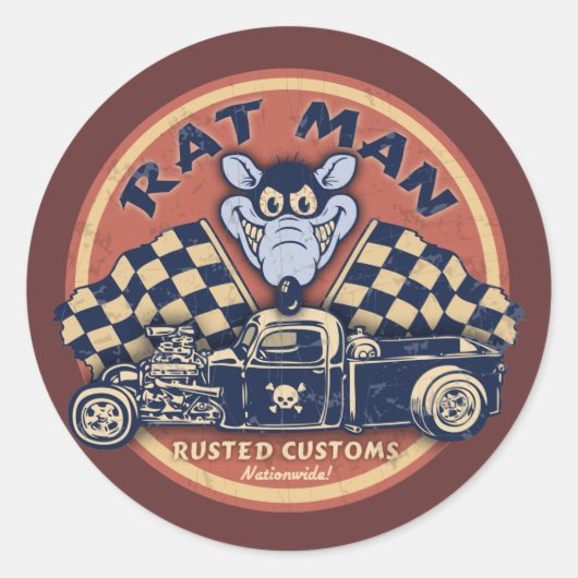 Rat Man Rusted Customs Ronde Sticker (Voorkant)