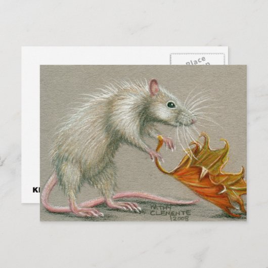 Rat met Briefkaart van Herfst met leder (Voorkant / Achterkant)