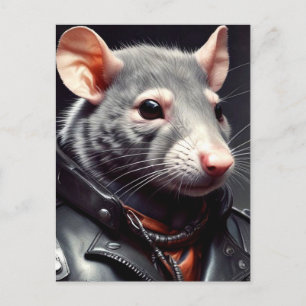 Rat met leren jas briefkaart