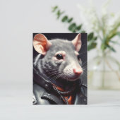 Rat met leren jas briefkaart (Staand voorkant)