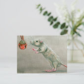Rat met rode bel briefkaart Kerst (Staand voorkant)