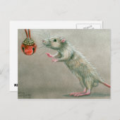 Rat met rode bel briefkaart Kerst (Voorkant / Achterkant)