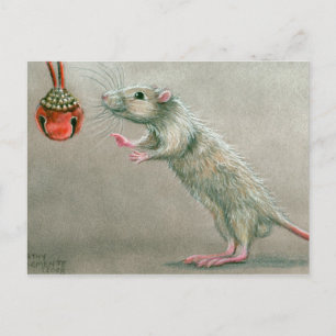 Rat met rode klokkerst briefkaart