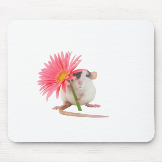 Rat met roze bloem muismat (Voorkant)