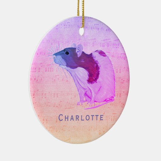Rat met roze tas Jouw naam toevoegen Rat Keramisch Ornament (Rechts)