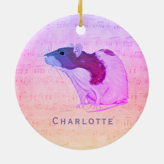Rat met roze tas Jouw naam toevoegen Rat Keramisch Ornament (Achterkant)
