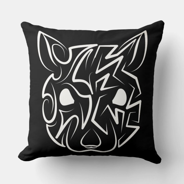 Rat met zwarte en witte tribale kussen (Voorkant)