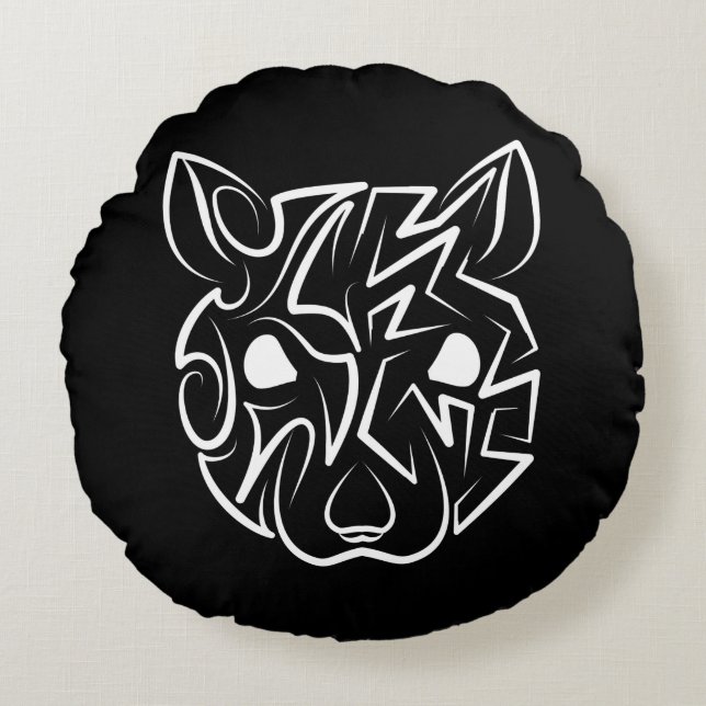 Rat met zwarte en witte tribale rond kussen (Voorkant)