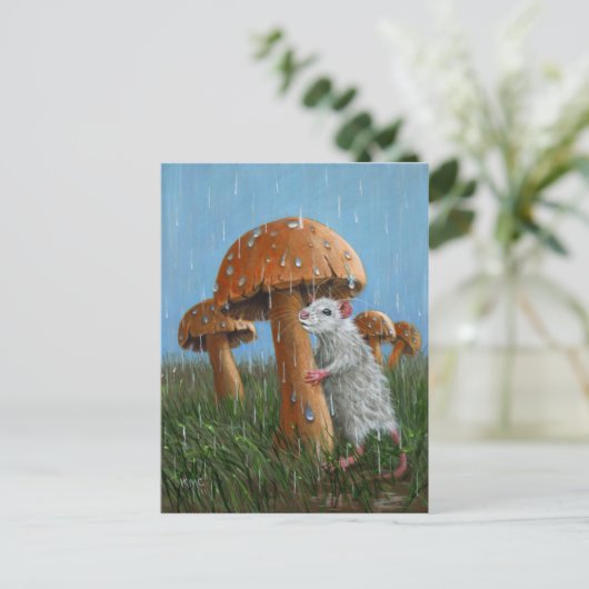 Rat onder paddenstoel in Briefkaart met regen (Staand voorkant)