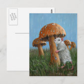 Rat onder paddenstoel in Briefkaart met regen (Voorkant / Achterkant)