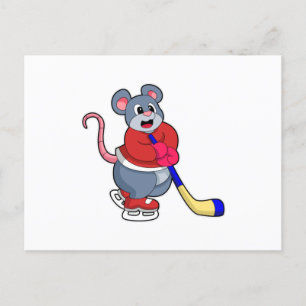Rat op Ice hockey met Ice hockey stick Briefkaart