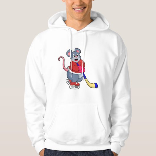 Rat op Ice hockey met Ice hockey stick Hoodie (Voorkant)