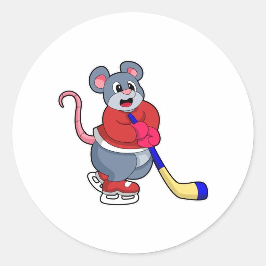 Rat op Ice hockey met Ice hockey stick Ronde Sticker (Voorkant)