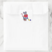 Rat op Ice hockey met Ice hockey stick Vierkante Sticker (Tas)