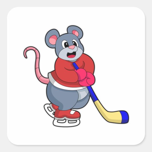Rat op Ice hockey met Ice hockey stick Vierkante Sticker (Voorkant)
