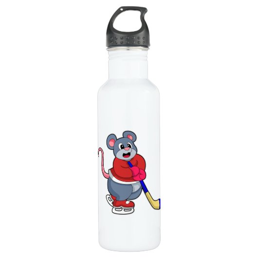 Rat op Ice hockey met Ice hockey stick Waterfles (Voorkant)