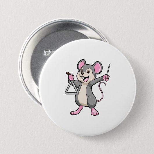Rat op muziek met Triangel Ronde Button 7,6 Cm (Voorkant /achterkant)