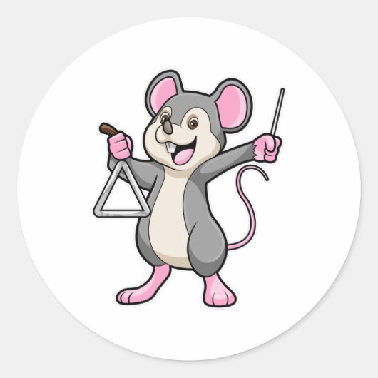 Rat op muziek met Triangel Ronde Sticker (Voorkant)
