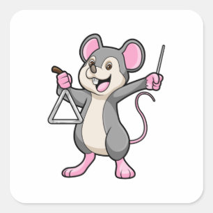 Rat op muziek met Triangel Vierkante Sticker