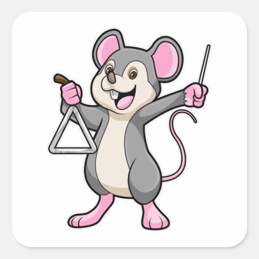 Rat op muziek met Triangel Vierkante Sticker (Voorkant)