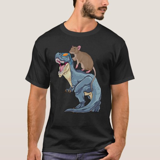 Rat Riding Dinosaur Rex Rat Mouse Dino Mice Rodent T-shirt (Voorkant)