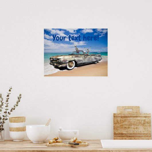 Rat Rod Car Skeleton Joyride on the Beach Funny Poster (Keuken)
