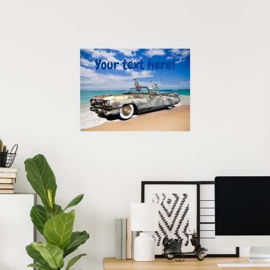 Rat Rod Car Skeleton Joyride on the Beach Funny Poster (Thuiskantoor)