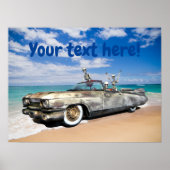 Rat Rod Car Skeleton Joyride on the Beach Funny Poster (Voorkant)