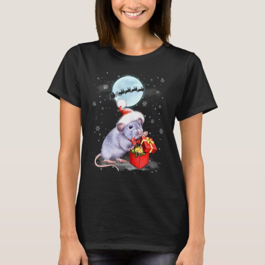 Rat Santa Hat Snowman Santa under Moonlight Christ T-shirt (Voorkant)