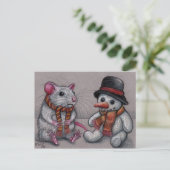 Rat Snowman in sjaal Briefkaart (Staand voorkant)